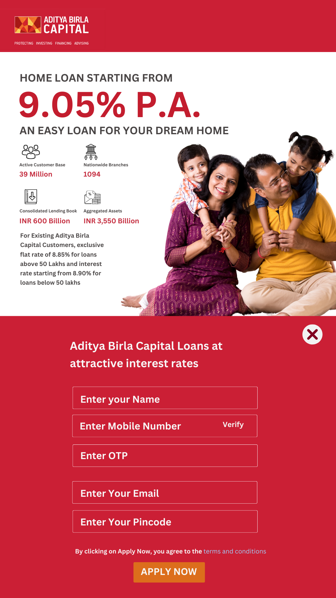 AB Home Loan form popup for mobile